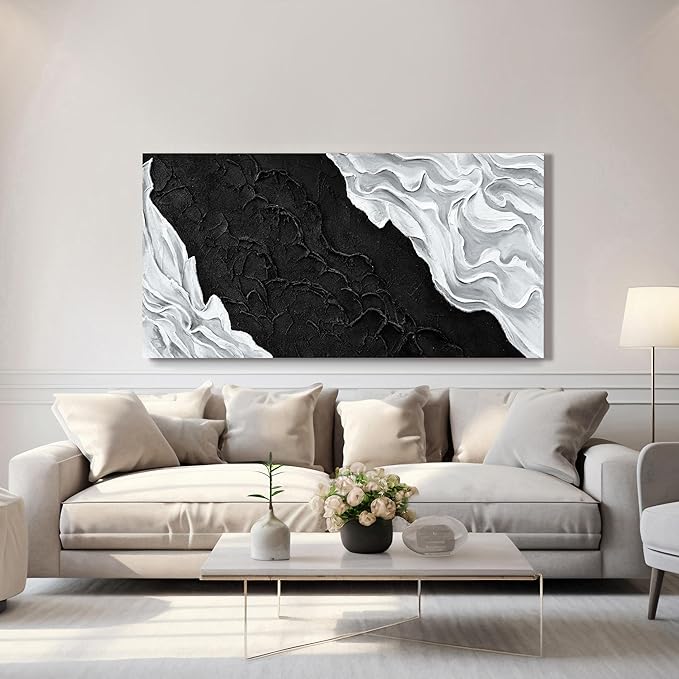 YISXINOAG Large Abstract Wall Art For Living Room Black And White Canvas Art Wall Decor Picture Painting Maximalist Decor Artwork For Bedroom Dinning Room Canvas Art Modern Home Wall Decor 29x58 In