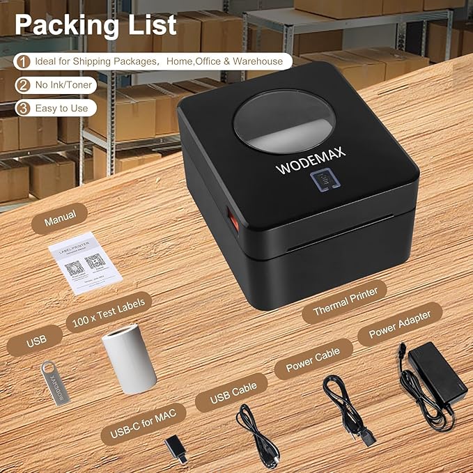 Thermal Shipping Label Printer 4x6 Label Print,Bluetooth Thermal Label Printer,Circle Sticker Printer,Sticker Printer for Small Business,Widely Used for Amazon, Ebay (Black)