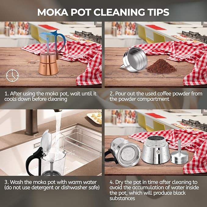 Clear Glass Moka Pot 4 Cup 220ml Stainless Steel Coffee Maker Uncoated Stovetop Espresso Percolator Coffeemaker Italian Classic Style Brewing Greca Cafe Mocha Machine for Cafeteras Camping Travel Home