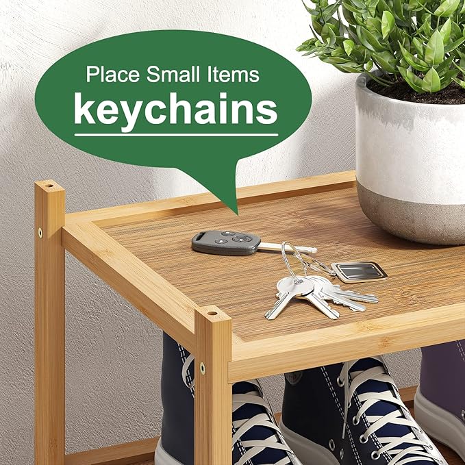 Bamboo Shoe Rack, 2-Tier Shoe Rack for Entryway, Free Standing Shoe Racks for Indoor & Outdoor, Stackable Shoe Organizer for Closet,