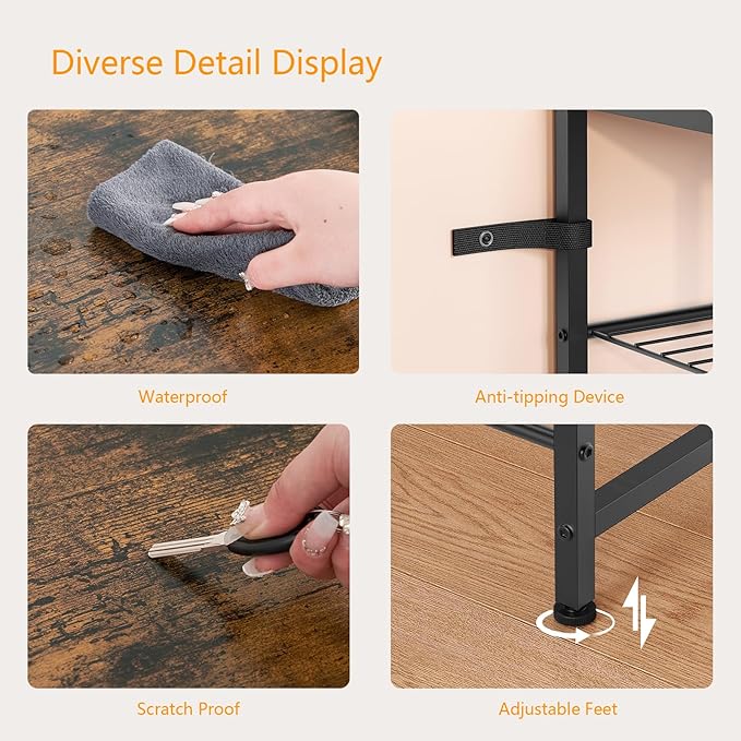 usikey 5-Tier Shoe Rack, Industrial Shoe Storage Organizer for 12-16 Pairs of Shoes, Metal Shoe Shelf with Wooden Top, Shoe Stand with 3 Metal Shelves for Entryway, Hallway, Closet, Rustic Brown