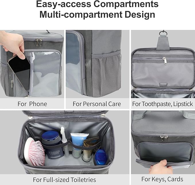 F-color College Dorm Essentials for Guys - Shower Caddy Portable with Hooks, Study, Quick-Dry Shower Caddy for Dorm Travel Essentials, Water-Resistant with Multiple Pockets for Easy Access, Grey