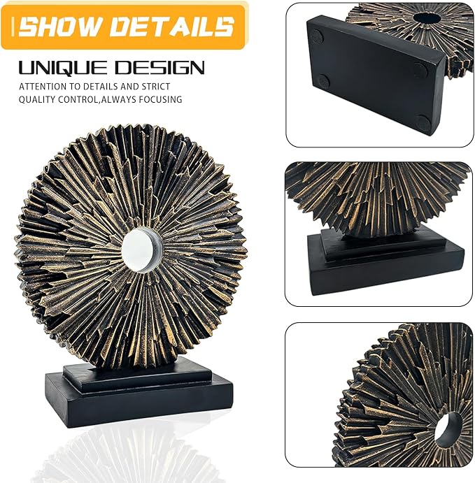 Abstract Statue for Home Decor,Office Desk Sculpture for Men,Creative Round Line Ornament for Bookshelf,Modern Decorative Sculpture,Bedroom,Livngroom,Table(Black)