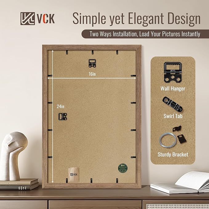 VCK 16x24 Poster Frame Set of 4 - Walnut, Gallery-Quality Wood Picture Frames, 1.1-Inch Wide Border, Polished Plexiglass, Vertical or Horizontal Wall Display for Photo/Art/Prints, Walnut