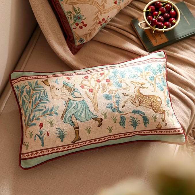 patdrea Designer Pack of 2 Rectangle Throw Pillow Covers,Farmhouse Vintage Linen with Beige Ancient Idyll Pattern,Decorative Lumbar Pillowcases Cushion for Bed Living Room Outdoor Car,12"x20"