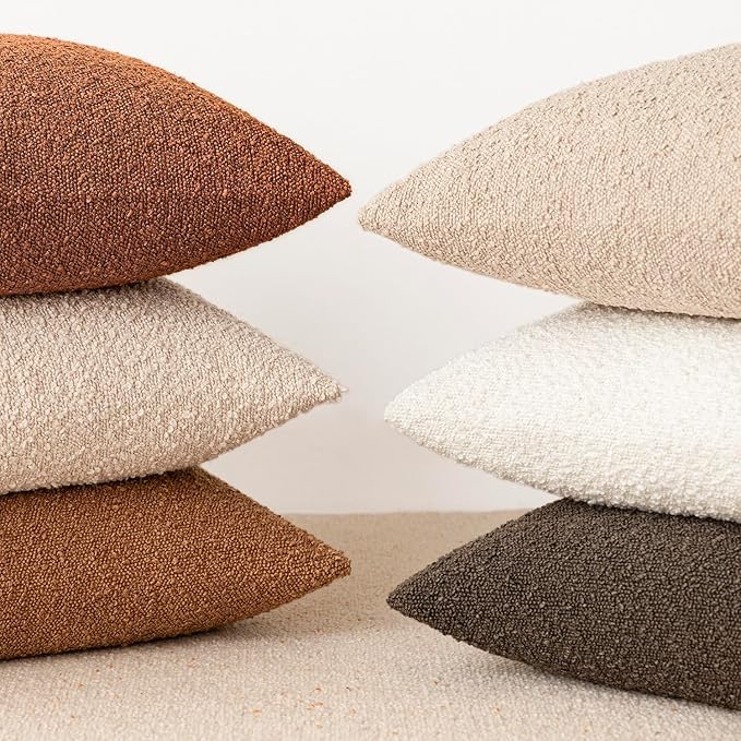 Foindtower Set of 2, Decorative Textured Boucle Throw Pillow Covers Accent Solid Pillow Cases Neutral Couch Cushion Case for Chair Sofa Bedroom Living Room Home Decor 16x16 Inch Burnt Orange Hazel