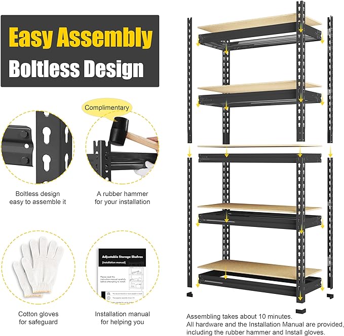PrimeZone Storage Shelves 3 Pack 5 Tier Adjustable Garage Storage Shelving, Heavy Duty Metal Storage Utility Rack Shelf Unit for Warehouse Pantry Closet Kitchen, Black