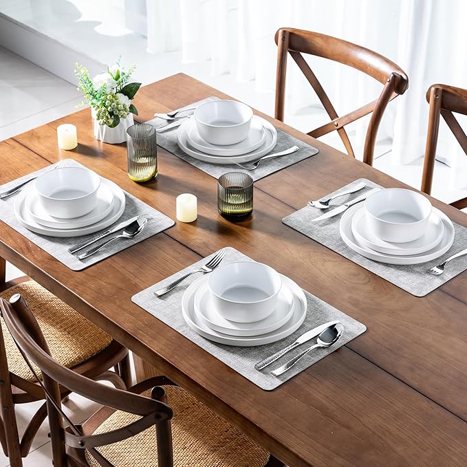 AmorArc Ceramic Dinnerware Sets for 6, Modern Flat Stoneware Plates and Bowls Sets,Chip and Crack Resistant | Dishwasher & Microwave Safe Dishes Set,Scratch Resistant- Service for 6 (18pc)-Matte White