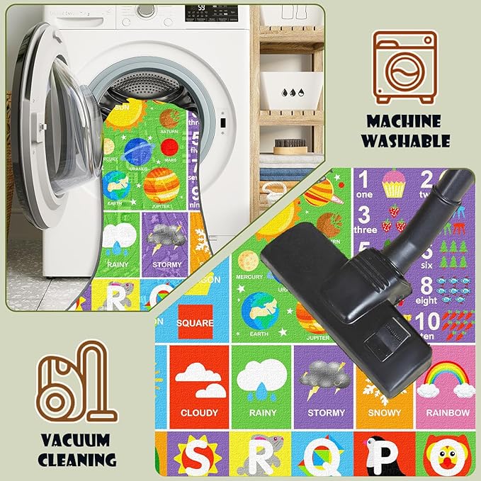 Alphabet Rug for Kids - Soft ABC Kids' Rug with Non-Slip Backing, Educational Playroom Carpet for Toddlers with Letters, Numbers & Shapes - 9'2" x 6'7" (Rectangular)