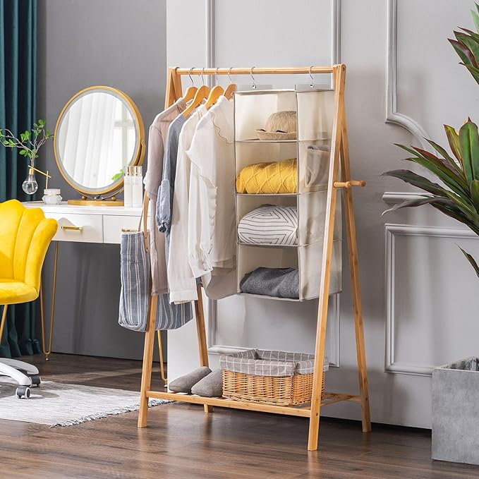 Hanging Closet Organizer, 4-Shelf Closet Hanging Storage Shelves, Beige