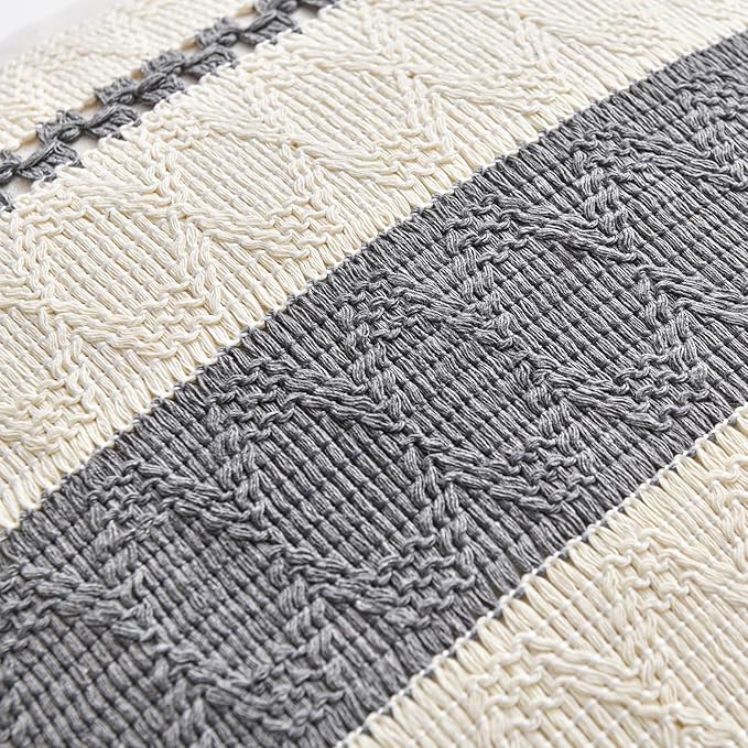 Fancy Homi Set of 2 Neutral Grey Farmhouse Decorative Throw Pillow Covers 16x16 Inch for Couch Bed Chair Indoors, Vintage Country Rustic Retro Room Decor, Soft Thick Cotton Handmade Woven Cushion Case