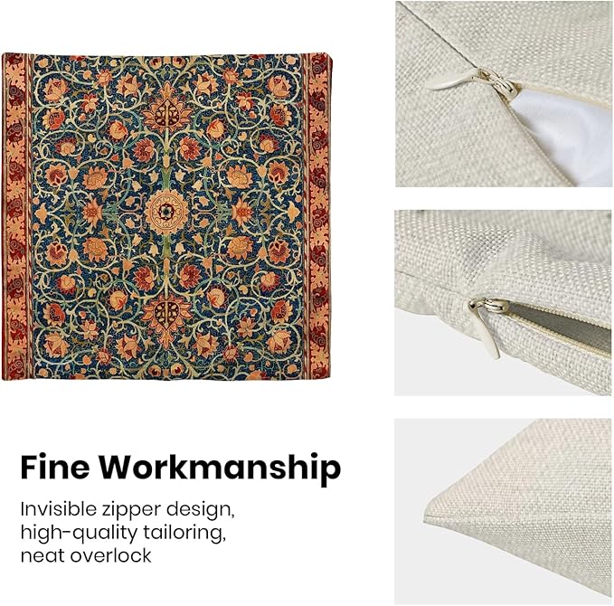 Boho Floral Pillow Covers 24x24 Set of 2, William Morris Flower Pattern Design Decorative Throw Pillows Bohemian Vintage Farmhouse Cushion Pillow Covers for Sofa Couch Bed Outdoor Decor