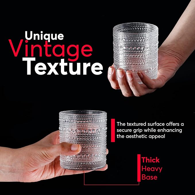 Hobnail Drinking Glasses, Vintage Glassware Set of 6, Vintage Drinking Glasses 11.8 oz, Bubble Glasses Drinking, Hobnail Glasses, Vintage Glass Cups, Jupiter Glasses for Juice, Soda, Beer, Whisky