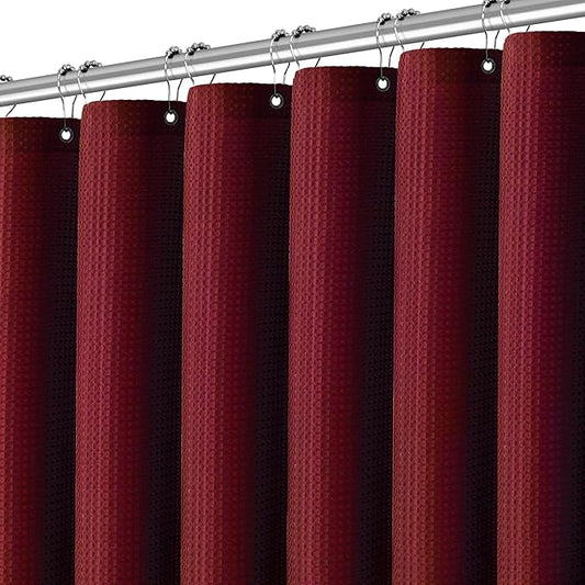 60 inch Stall Shower Curtain - Waffle Weave Heavy Duty Thick Fabric Shower Curtains for Bathroom, Weighted Hotel Spa Luxury Cloth Bath Curtain Set with 10 Hooks, 60x72, Burgundy