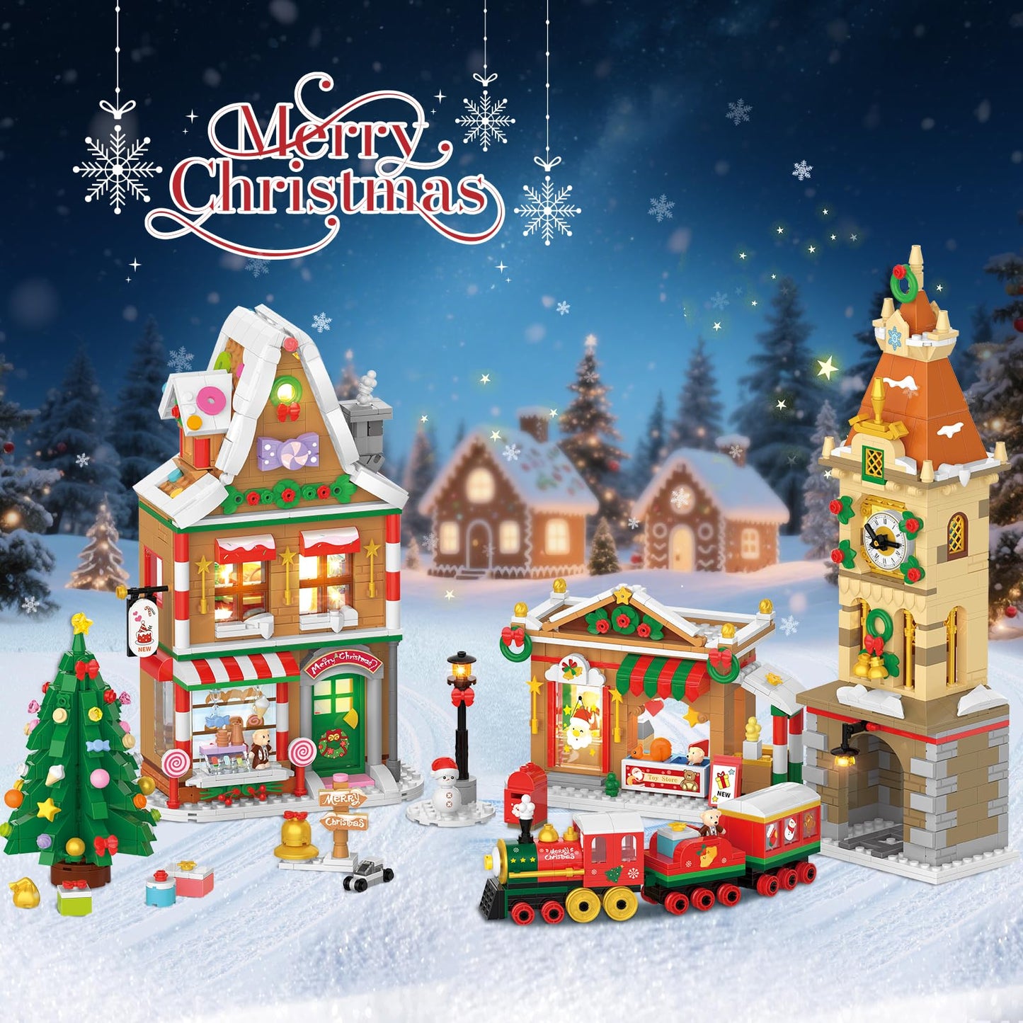 INSOON 2025 Advent Calendar Christmas Mini Building Set with Light, 24 Days Countdown City Main Street Building Block Kit with Xmas Tree, Holiday Gift Building Toys for Adults Kids Boys Girls Ages 8+