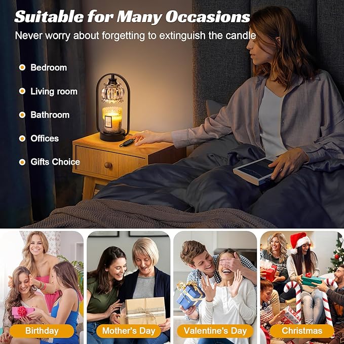 Candle Warmer Lamp, Electric Light with Timer Dimmer Clear Flower Shape Wax Melt Warmer for Birthday, Mothers Day, House Warming Gift (Includes 2 Bulbs)