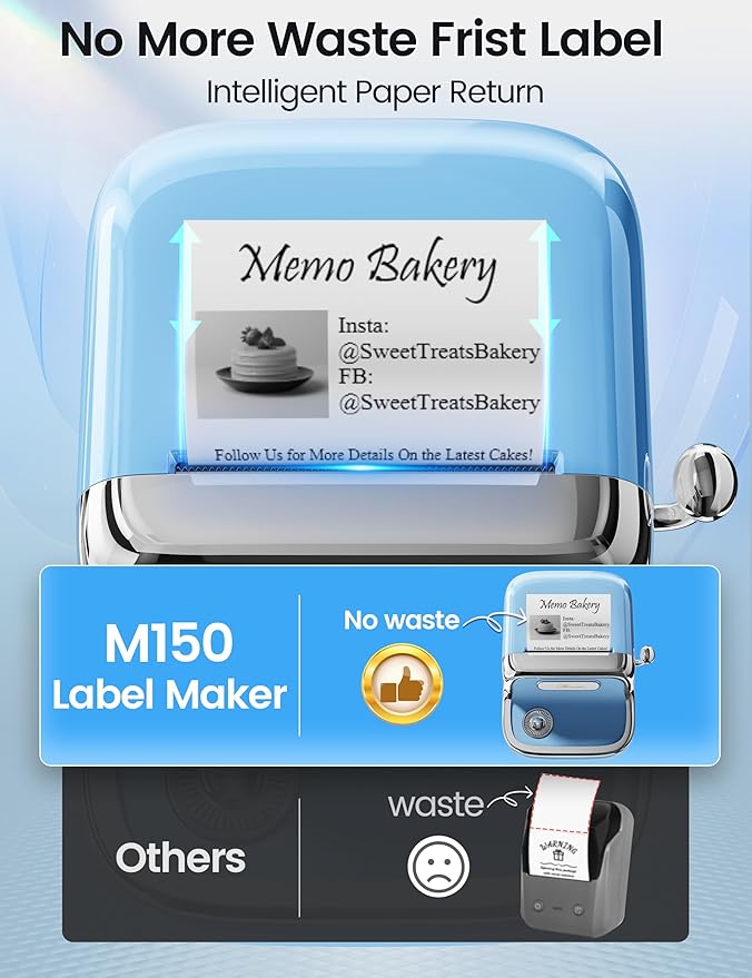 Phomemo Label Maker, M150 2 Inch Mini Label Maker Machine with Tape, Bluetooth Thermal Sticker Printer for Home, Office, School and Small Business, Comaptible with Phone & PC