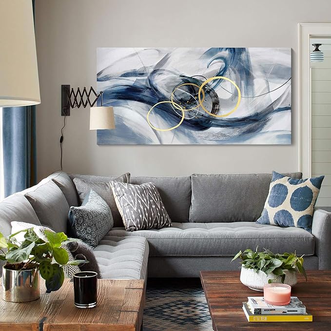 HKDGOKA Canvas Wall Art Bedroom - Large Abstract Paintings Pictures for Living Room Abstract Gray Blue Neutral Gradient Home Office Bathroom Kitchen Wall Decor 24x48 In