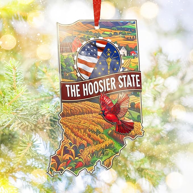 FLAGWIX Christmas Indiana Gifts for Women Men - Suncatcher Christmas Ornaments 2025 with Corn Field and Tulip - Indiana Hoosiers Gifts for Friend Family, State Cardinal Xmas Ornaments for Tree