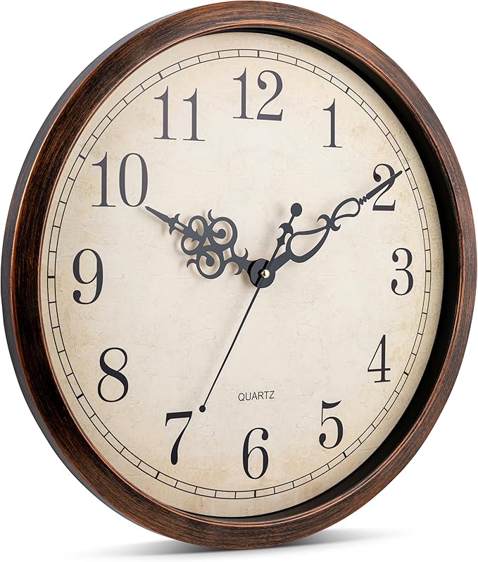 Bernhard Products Vintage Brown Wall Clock Silent Non Ticking 18 Inch Extra Large Quality Quartz Battery Operated Round Decorative Easy to Read for Home Kitchen Living/Dining Room Bedroom Office