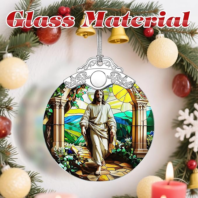 Jesus Stained Glass Christmas Decorations - Religious Christmas Ornaments | Christian Home Decor | Holiday Ornaments – Religious Gifts | Christian Gifts | Lord Jesus Gift for Easter or Xmas