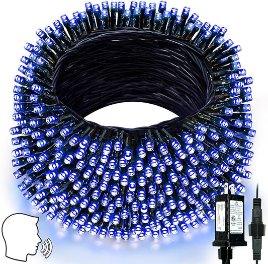 Voice Controlled Smart Christmas Lights Outdoor, 75.8ft 200 LED Extendable String Lights with 7 Voice Commands, 12 Modes & Timer, Waterproof Christmas Decorations for Party Tree Garden (Blue)