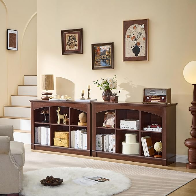 Bookshelf, 6-Cube Bookcase and Kids Bookshelf, Wooden Storage Cabinet with Cube Organizer, Modern Book Shelf for Bedroom Furniture, Living Room, Office Storage, Toy Organizer, Display Cabinet Cherry