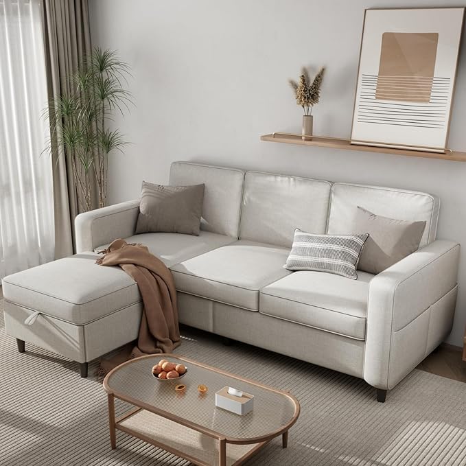 Sectional Sofa Couches for Living Room - L Shaped Cloud Couch-Comfy L Shape Modular Sofa,with Storage Chaise-Washable Covers-Suitable for Living Rooms,Apartments,Rooms and Offices-Beige