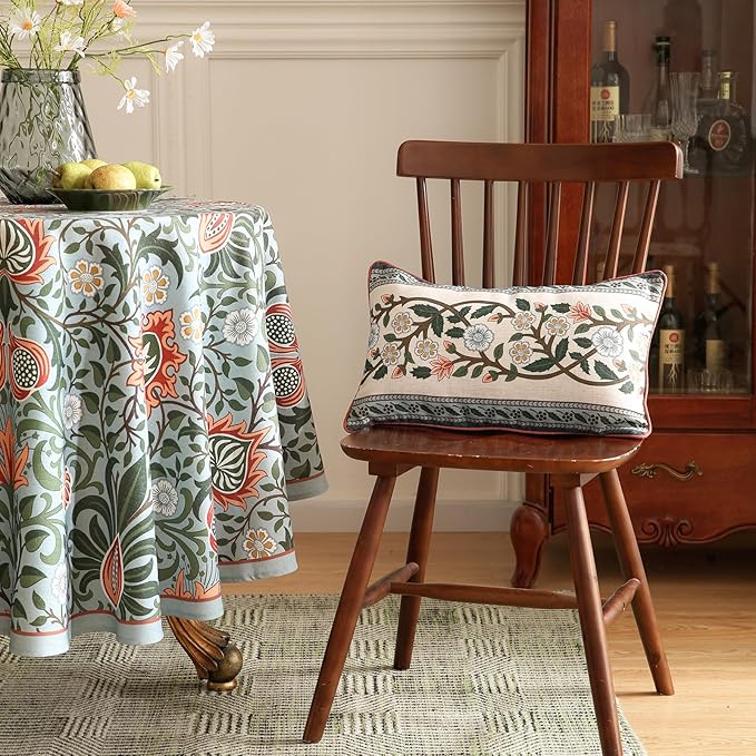 Design Lumbar Retro Elegant Linen Throw Pillow Covers 12"x20" Pack of 2, Blue Gray Floral Vine Pattern Cushion Covers Decor Rectangle Pillowcases for Bed,Living Room,Outdoor,Car