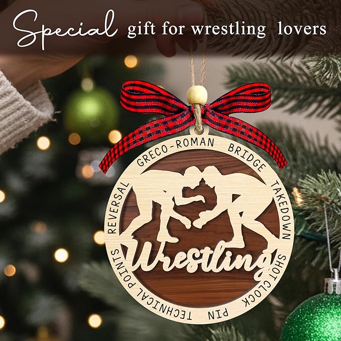 Wrestling Christmas Ornament 2025-2 Layer Wooden Wrestling Ornaments for Christmas Tree - Wrestler Hanging Decor Ornament - Gifts for Wrestlers, Coaches, Fans, Sport Lovers - Sports Wood Ornaments