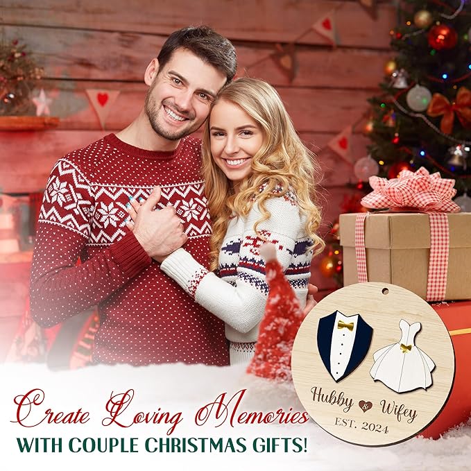 Couple Gifts for Men Women - Christmas Decorations Wooden Ornaments - Bridal Shower Engagement Wedding Gifts for Her Him Couples, Just Married Couple Gift Ideas