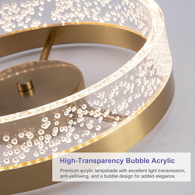 Jaycomey Modern LED Ceiling Light Fixture, 11.65" Flush Mount Kitchen Lighting Gold with Clear Seeded Acrylic Lampshade,Round Ceiling Lamp Lights for Hallway Dining Room
