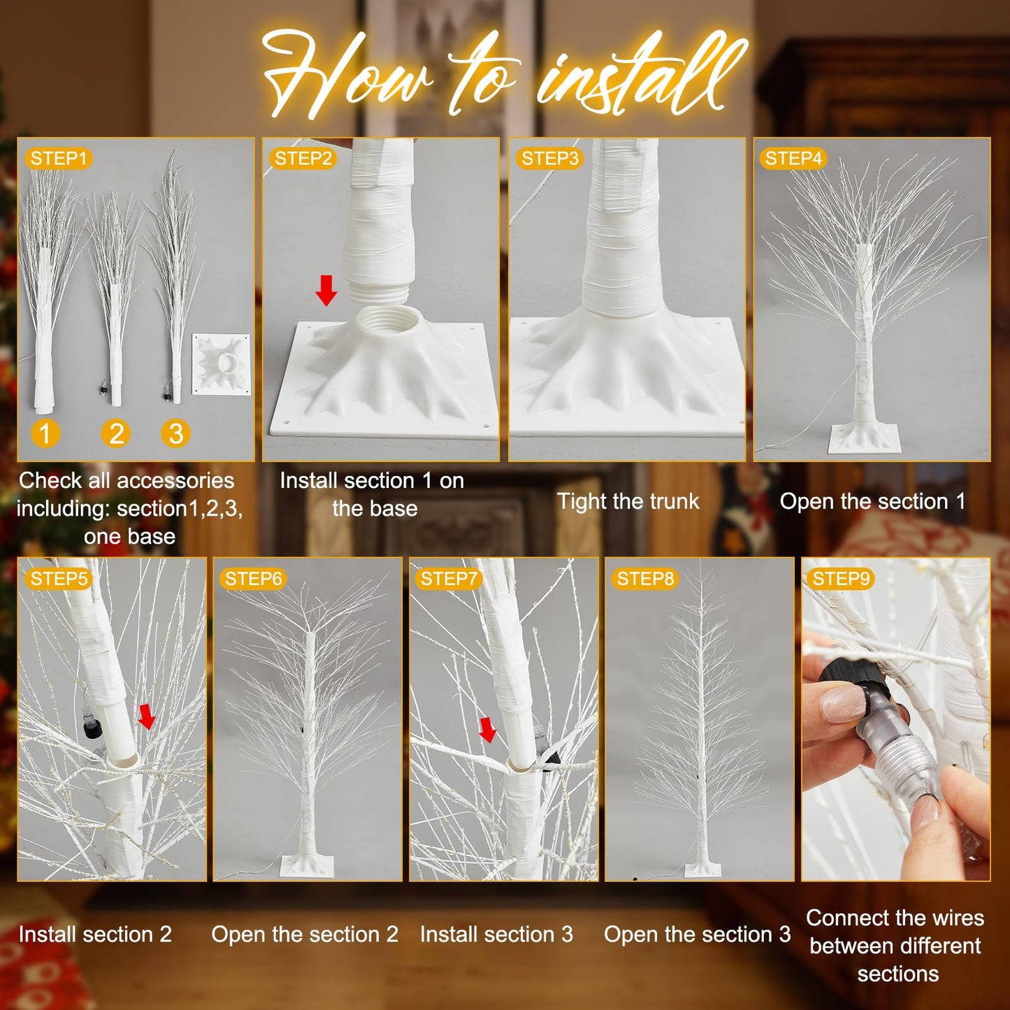 Rossesay 1 Pack 6ft-1100led Christmas Lighted Birch Tree LED Warm White Lights Twinkle Twig Artificial Tree Light for Outdoor Indoor Home Holidays Party Decorations, 8 Modes