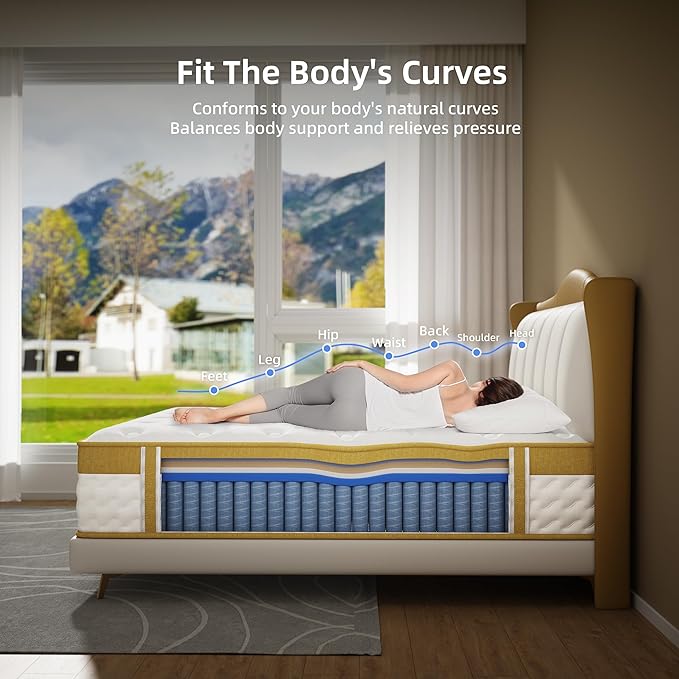 Cooling Gel King Size Mattress 14 Inch Memory Foam Hybrid for Back Pain & Pressure Relief, King Mattress in A Box with Pocket Springs, Medium Firm Feeling with CertiPUR-US Certified