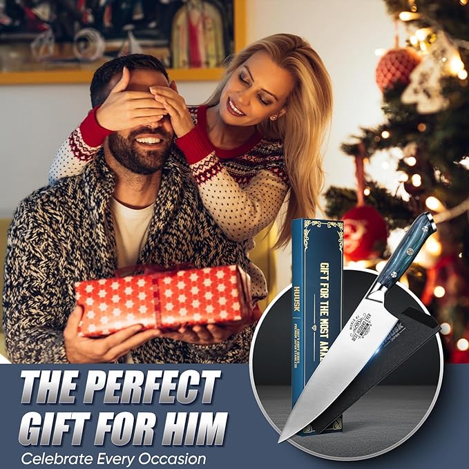 Huusk Valentines Day Gifts for Him, 8" Chef Knife for Kitchen, Best Husband Ever Gift for Valentines, Stainless Kitchen Knife with Resin Handle, Husband Birthday Gifts for Valentines Day