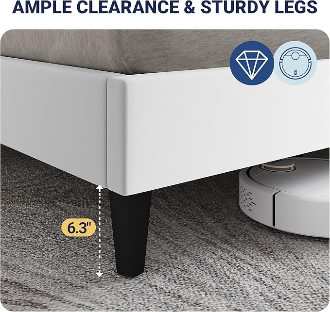 Allewie Velvet King Size Upholstered Bed Frame with Wingback Storage Headboard & Charging Station, Platform Bed with Diamond Tufted Design & Gold Trim, No Box Spring Needed, Easy Assembly, White