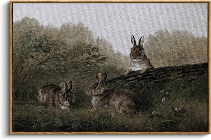InSimSea Framed Wall Art for Living Room Three Rabbits with Vintage Wall Art Decor Animal Landscape Oil Painting Colorful Multicolor for Living Room Bedroom Office Wall Decor 24x36in