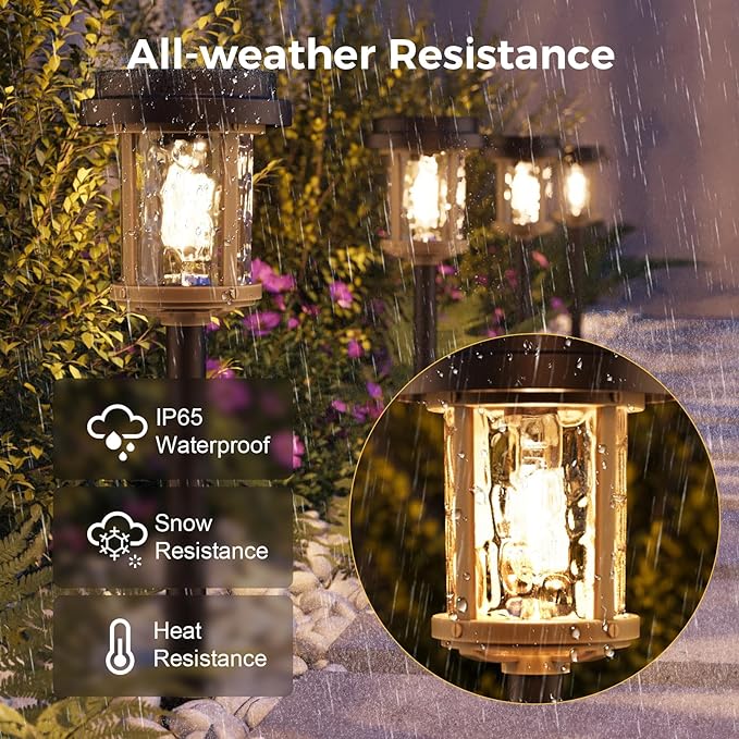 XMCOSY+ Solar Garden Lights Waterproof - 20 LM Solar Pathway Lights, Water Lens Glass Outdoor Lighting for Garden Yard Walkway Driveway Landscape (Warm White)