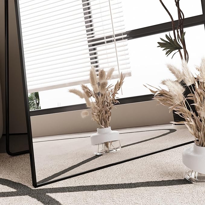 FANYUSHOW Full Length Mirror with Stand 70"x31",Floor Standing Aluminum Frame for Living Room,Tempered Glass Floor Mirror,Simple Home Decor,Wall Decor for Bedroom & Bathroom,Full Body Mirror,Black