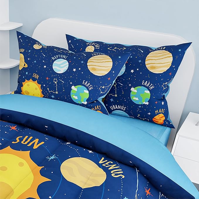 SANDJEST Solar System Duvet Cover Sets Full Size for Kids Boys, Incude 1 Polyester Comforter Cover 80x90 Inches and 2 Pillowcases 20x26 Inches, Comforter Not Included, Gift for Christmas Birthday