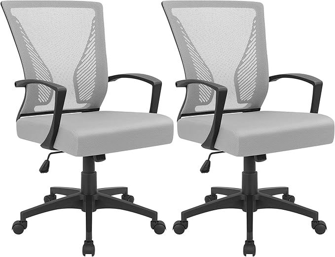 Furmax Office Chair Ergonomic Computer Desk Mesh Chair Mid Back Swivel Lumbar Support with Armrest (2, Gray)