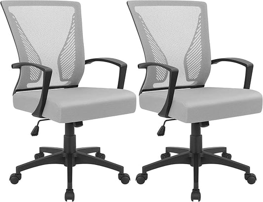 Furmax Office Chair Ergonomic Computer Desk Mesh Chair Mid Back Swivel Lumbar Support with Armrest (2, Gray)