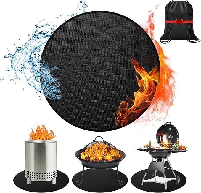 48'' Fire Pit Mat for Solo Stove Bonfire, Round Grill Mats for Outdoor Grill Fireproof Waterproof BBQ Grill Mat for Solo Stove Accessories, Grill Matt for Outdoor Grill Deck Protector