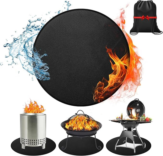 48'' Fire Pit Mat for Solo Stove Bonfire, Round Grill Mats for Outdoor Grill Fireproof Waterproof BBQ Grill Mat for Solo Stove Accessories, Grill Matt for Outdoor Grill Deck Protector