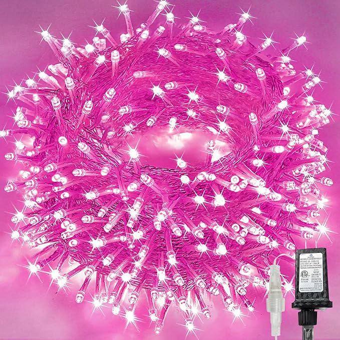 KAQ Connectable 240LED Pink String Lights Outdoor/Indoor, Extendable Plug in Twinkle Fairy Lights Waterproof with 8 Modes&Timer Function for Garden Bedroom Patio Tree Christmas Decorations