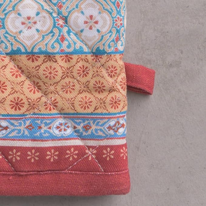 Maison d' Hermine Oven Gloves 100% Cotton Oven Mitt 7" x 13" with Loop Heat Resistant BBQ Cooking Gloves for Thanksgiving Christmas Decorations Baking Handling Hot Pans (Pack of 1, Romane)