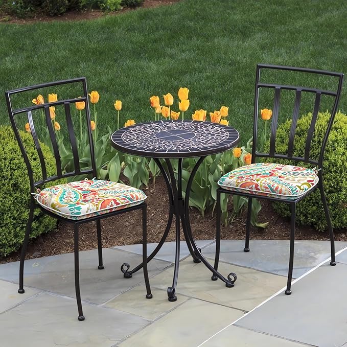 Set of 2 Outdoor Chair Cushions with Ties,Water Repellent Patio Chair Pads 17"x 16" for Outdoor Furniture,Round Corner Seat Cushions for Garden Yard Kitchen Pretty Paisley