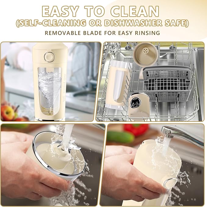 EasySpeed Personal Portable Blender,USB Type-C Rechargeable,700ml Juicer Cup,12 Stainless Steel Blades,4 Gear Modes,1500mAh Battery Capacity,Perfect for Fresh Juice at Home (Beige)