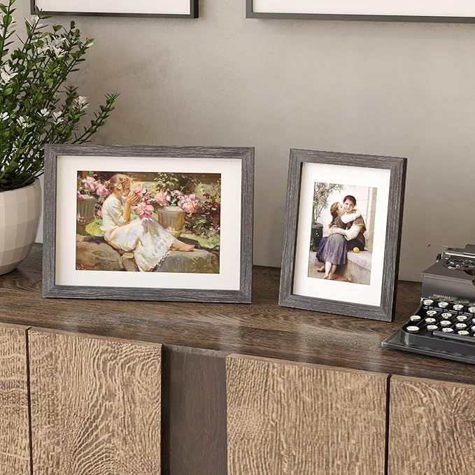 KINLINK A5 Picture Frame, Ash Black Solid Wood Frames with Acrylic Plexiglass for Pictures 4x6 with Mat or A5 without Mat, Tabletop and Wall Mounting Display 4 Pack