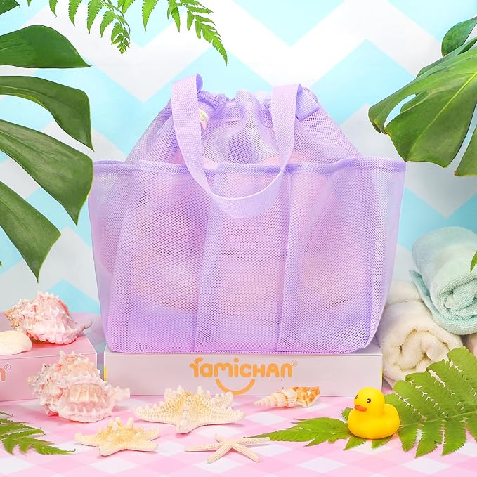 Mesh Shower Caddy Portable with Drawstring, Dorm Room Essentials for College Students Girl & Boy, Larger Shower Bag for Camping,Swimming,Gym,Travel,Bathroom - Purple